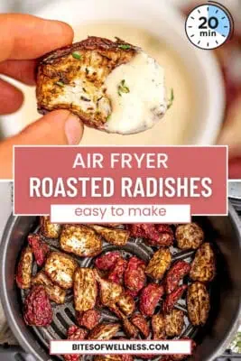 Air fryer roasted radish that was dipped in tahini sauce.
