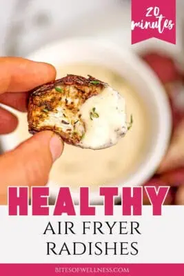 Air fryer roasted radish that was dipped in tahini sauce.