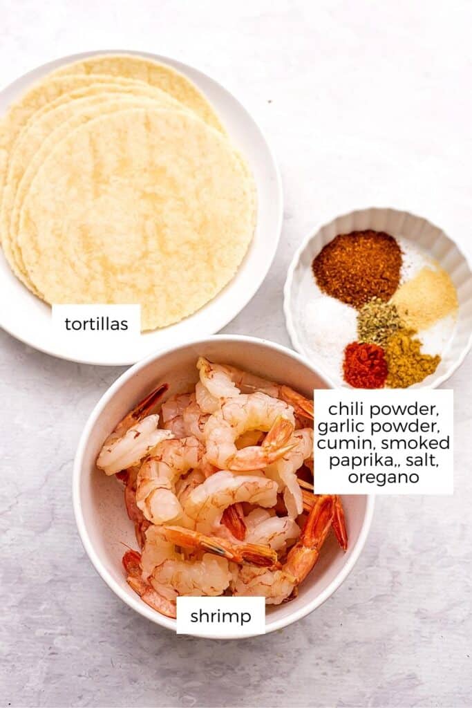 Ingredients to make air fryer shrimp tacos.