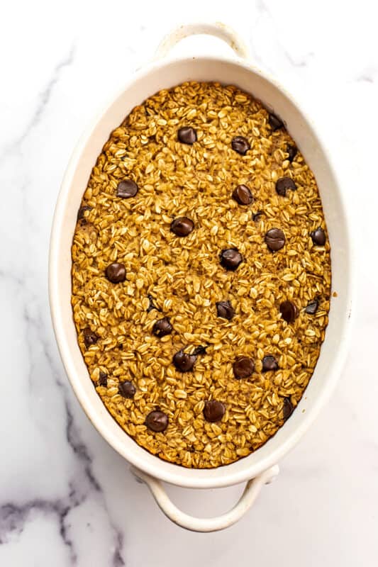 Chocolate Chip baked oatmeal after baking