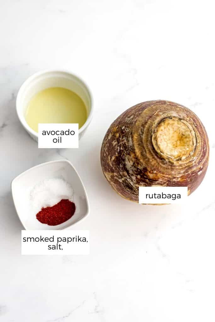 Ingredients to make air fryer rutabaga fries.