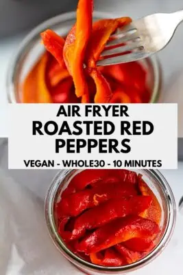Roasted red pepper strips in a glass jar.