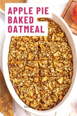 Apple baked oatmeal in casserole dish.