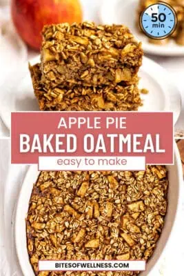 Apple baked oatmeal in casserole dish.