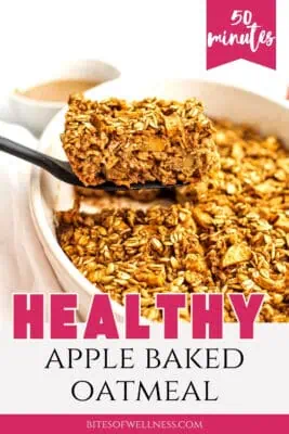 Apple baked oatmeal in casserole dish.