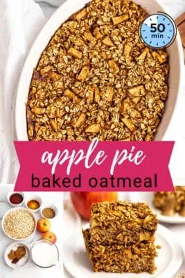 Apple baked oatmeal in casserole dish.