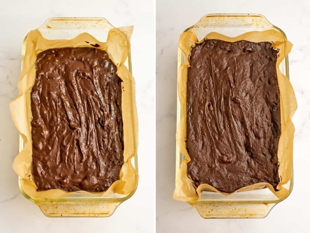 Before and after baking the oat flour brownies.