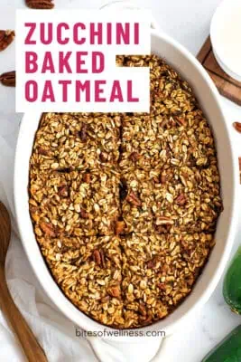 Large casserole dish filled with zucchini baked oats