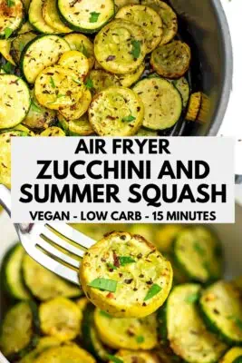 Summer squash and zucchini squash in air fryer basket.