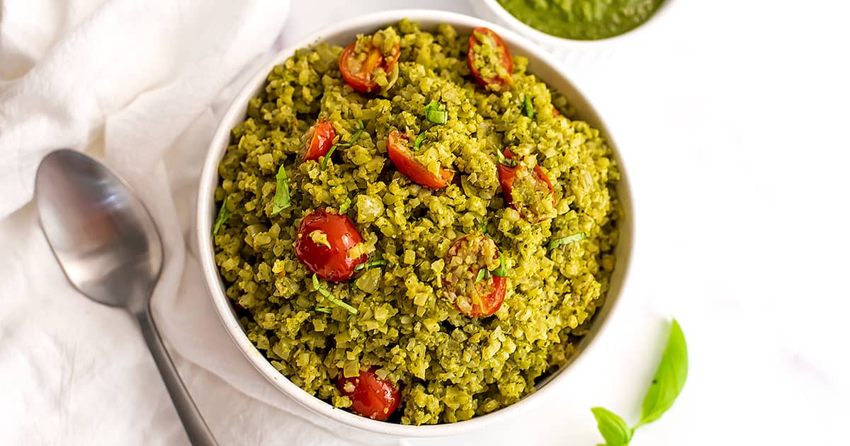 Pesto Cauliflower Rice Easy Vegan Recipe Bites of Wellness
