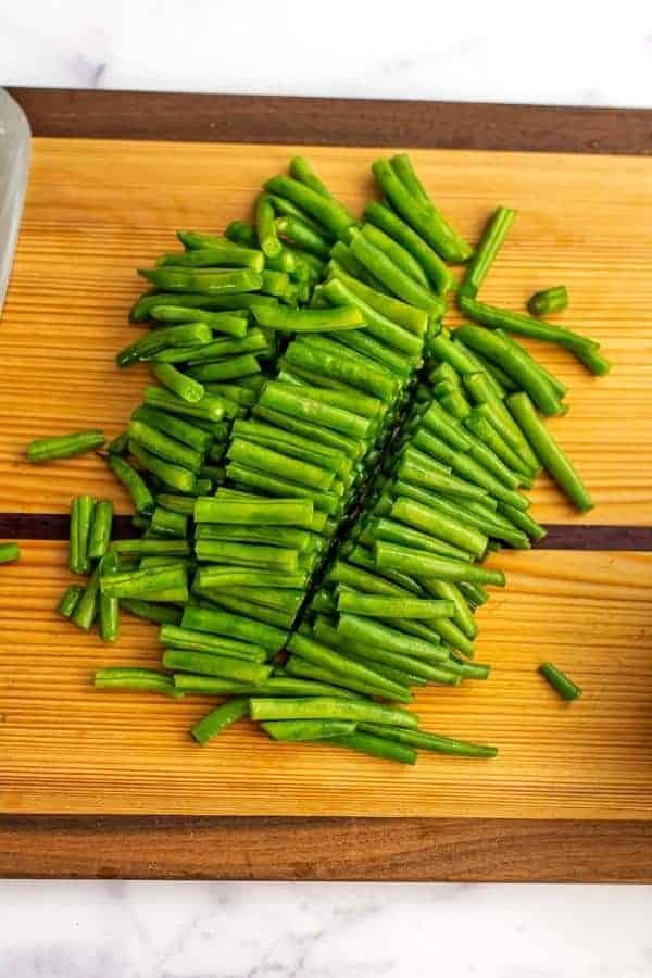 Fresh green beans chopped into 2 inch pieces.