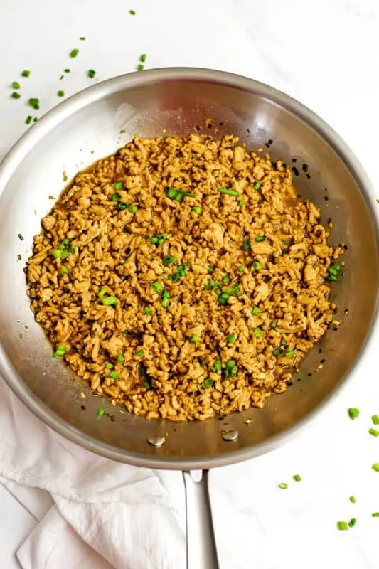 Ground chicken stir fry after cooking.