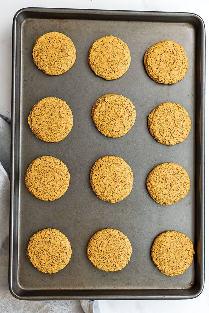 Gluten free vegan sugar cookies on a baking sheet.