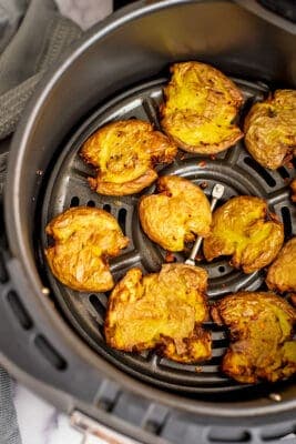 Smashed potatoes cooked in the air fryer.
