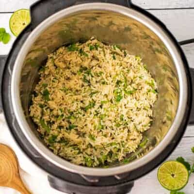 Instant pot filled with cilantro lime brown rice.