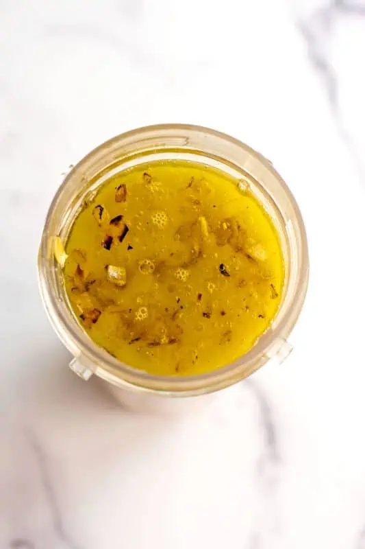 White bean mixture in blender before blending.