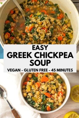 Large ladle full of greek chickpea soup.