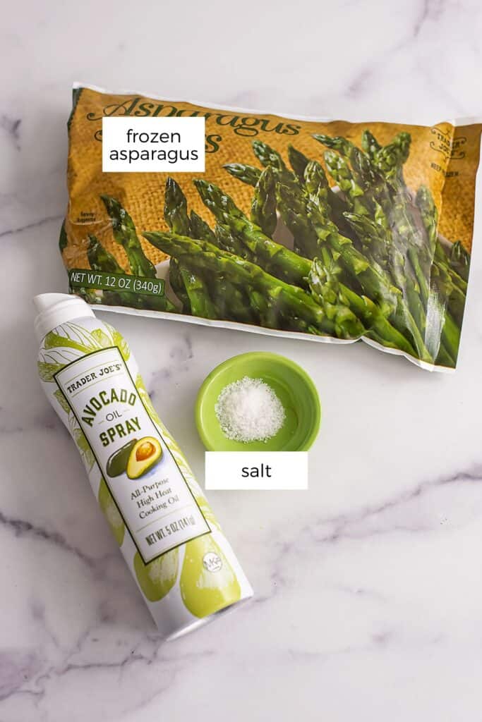 Ingredients to make frozen asparagus in the air fryer.