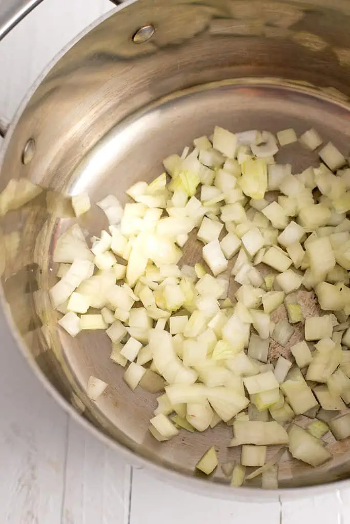 Chopped onion in a large pot. 