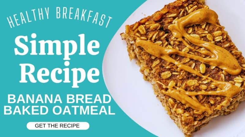Banana bread baked oatmeal on a white plate.
