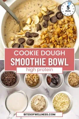 Large white bowl filled with cookie dough protein smoothie.
