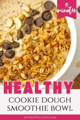 Large white bowl filled with cookie dough protein smoothie.