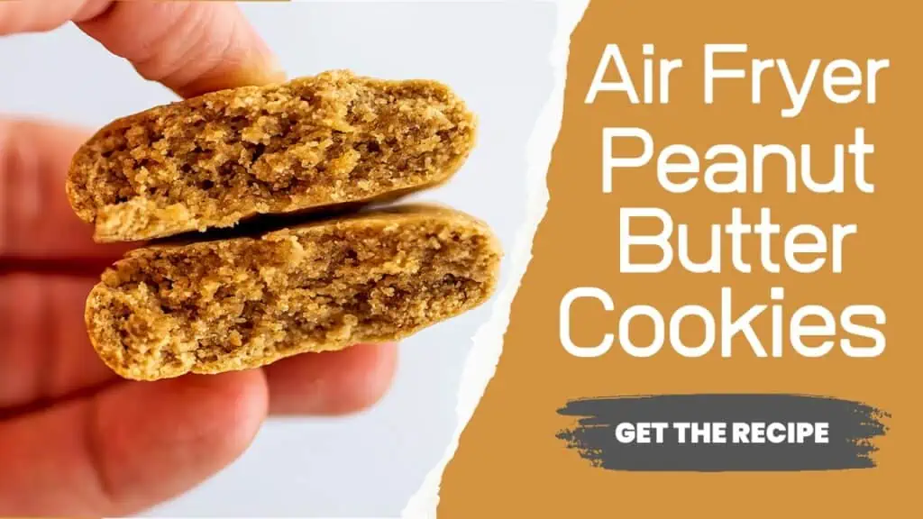 Air fryer peanut butter cookie broken in half so you can see the inside of the cookie.