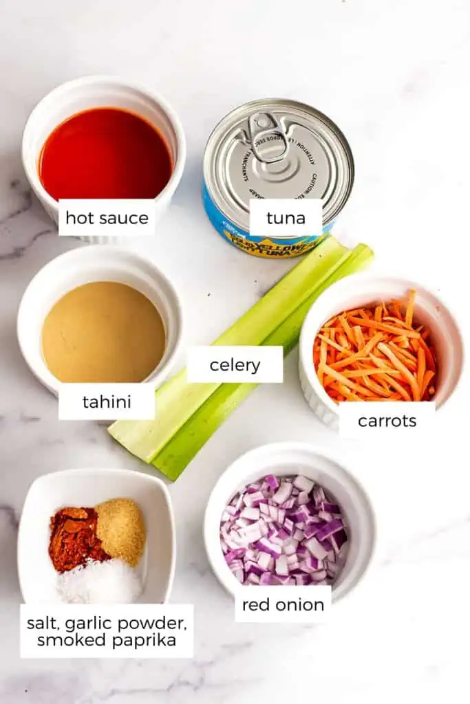 Ingredients to make buffalo tuna salad.