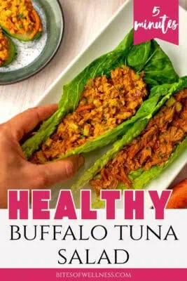 buffalo tuna salad on a lettuce wrap