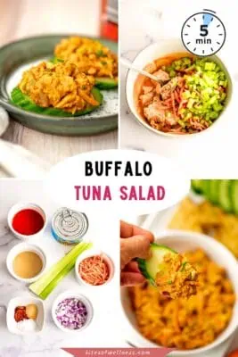 buffalo tuna salad on a cucumber slice.