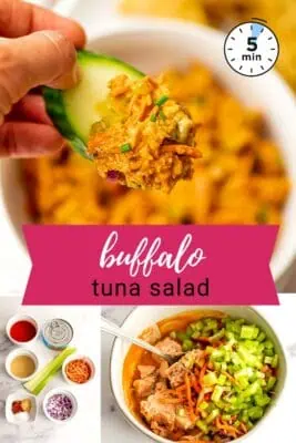 buffalo tuna salad on a cucumber slice.