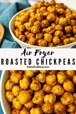 Air fryer roasted chickpeas in a white bowl.