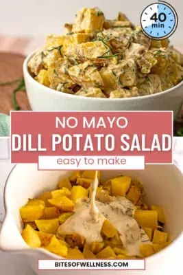 Large bowl filled with creamy dill potato salad.