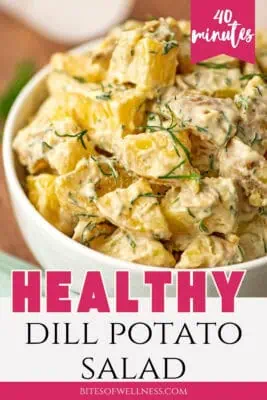 Large bowl filled with creamy dill potato salad.