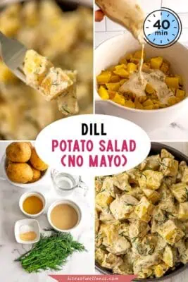 Large bowl filled with creamy dill potato salad.