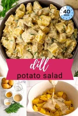 Large bowl filled with creamy dill potato salad.