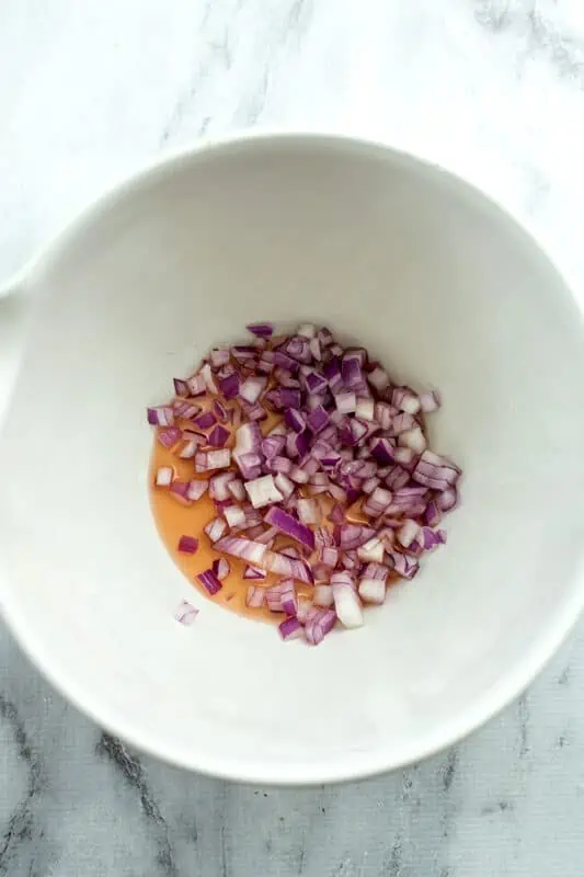 Red onions after soaking in vinegar.