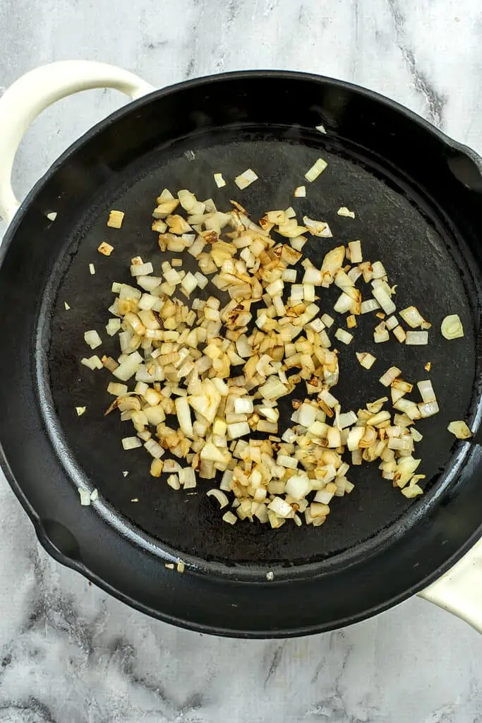 Sauteed onions in cast iron skillet