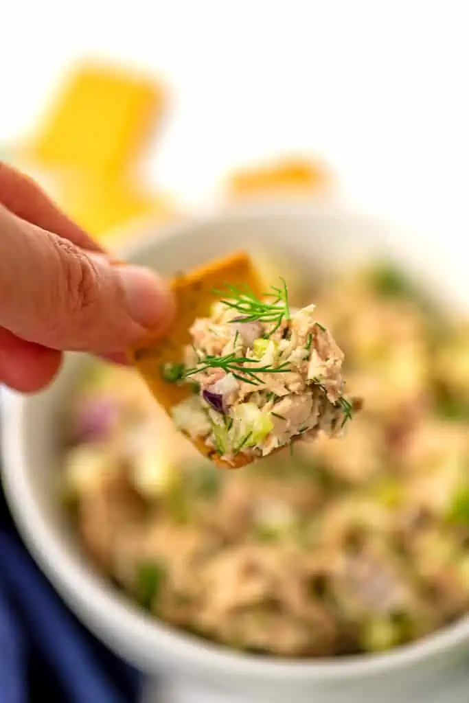 Dill tuna salad on a cracker.