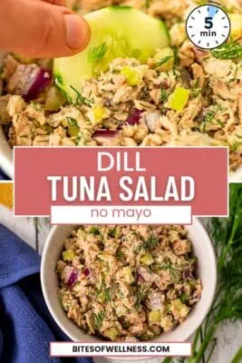 white bowl filled with dill tuna salad.