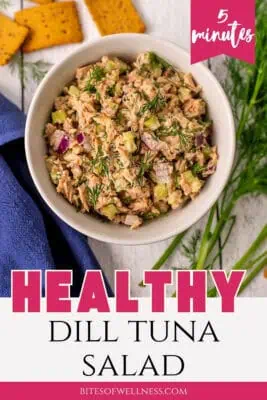 white bowl filled with dill tuna salad.