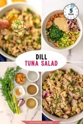 white bowl filled with dill tuna salad.
