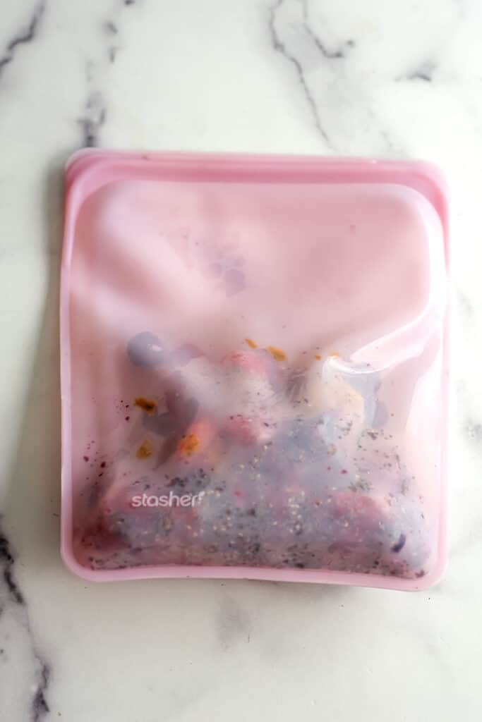 Freezing smoothies in ziplock bags or silicon freezer bags full of smoothie ingredients.