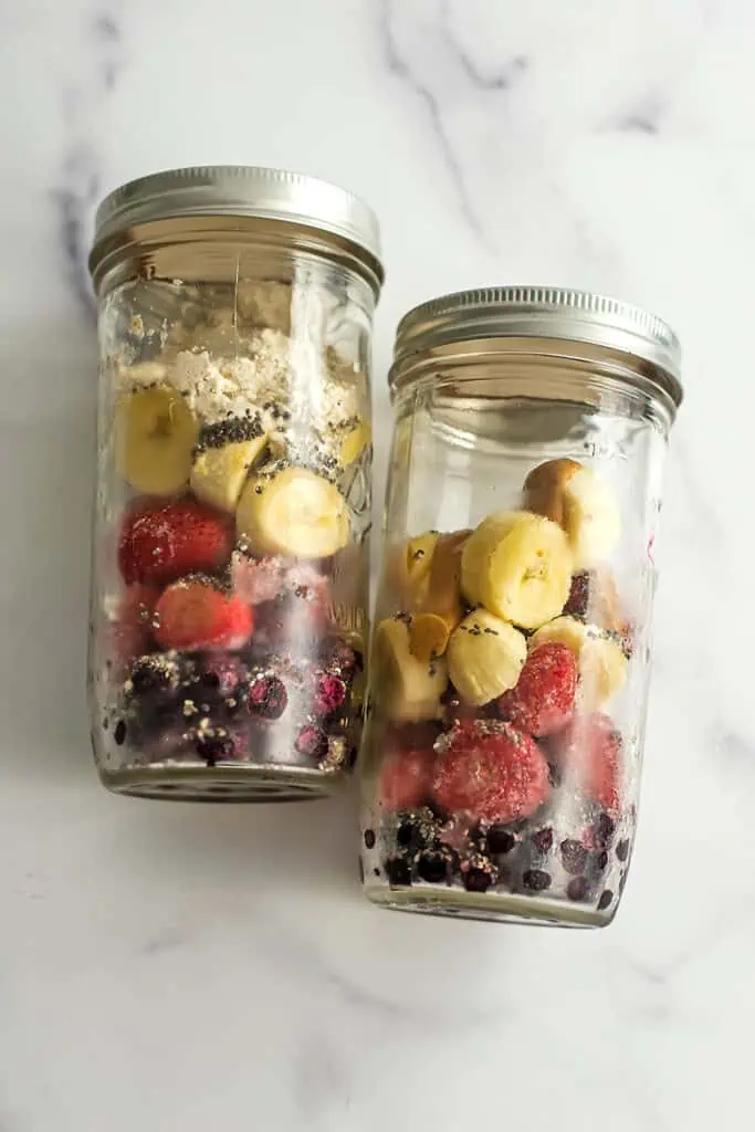 Make ahead smoothies in mason jars using whole fruit.