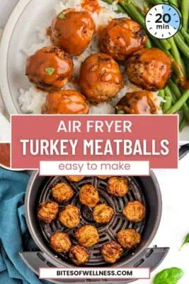 Plate filled with air fryer turkey meatballs with honey chipotle sauce.