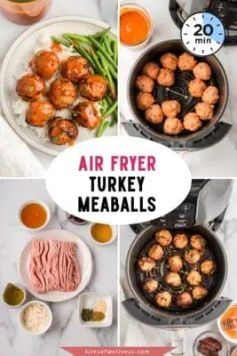 Plate filled with air fryer turkey meatballs with honey chipotle sauce.