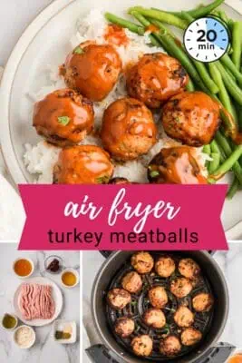 Plate filled with air fryer turkey meatballs with honey chipotle sauce.