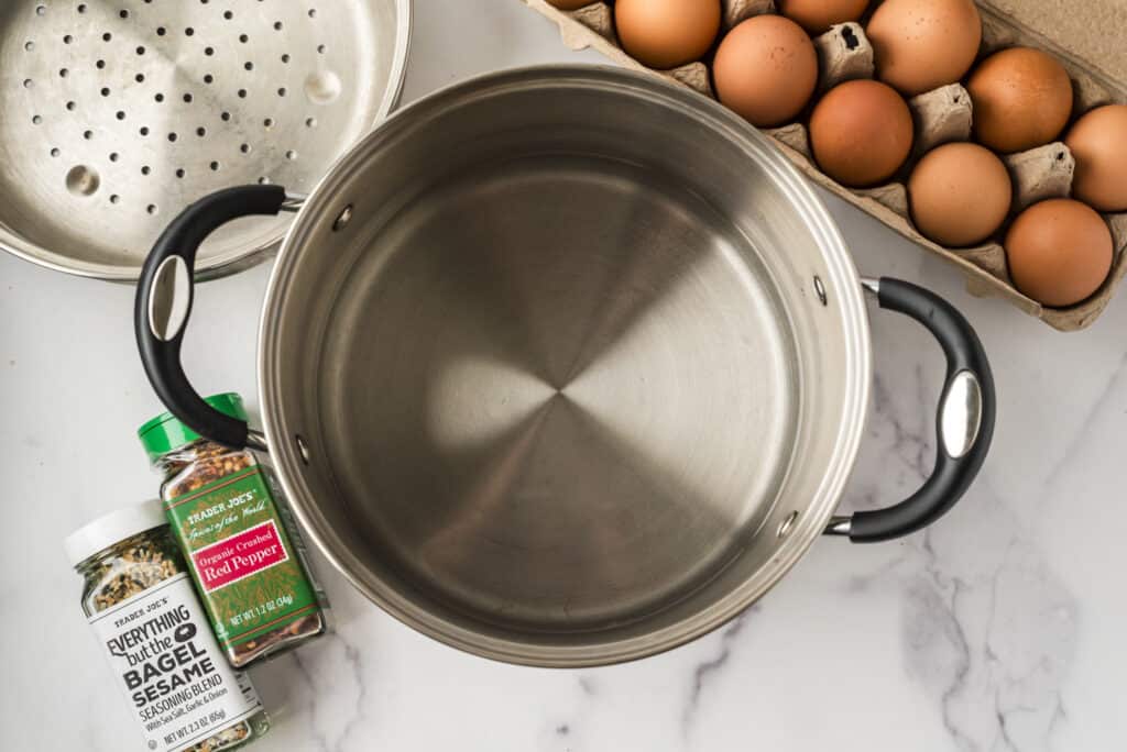 Water in stainless steel pot.
