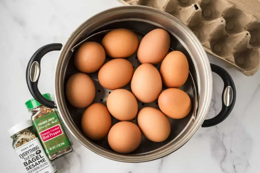 Eggs in steaming basket.