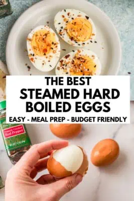 Hand peeling off egg shell from steamed hard boiled eggs.